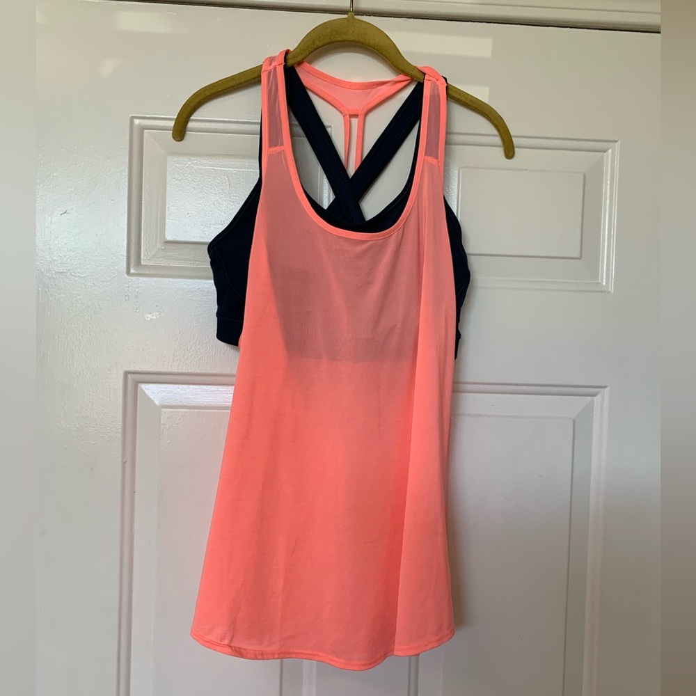 Athleta 2 In 1 Tank Top/Sports Bra - Orange And Dark Blue 🌴